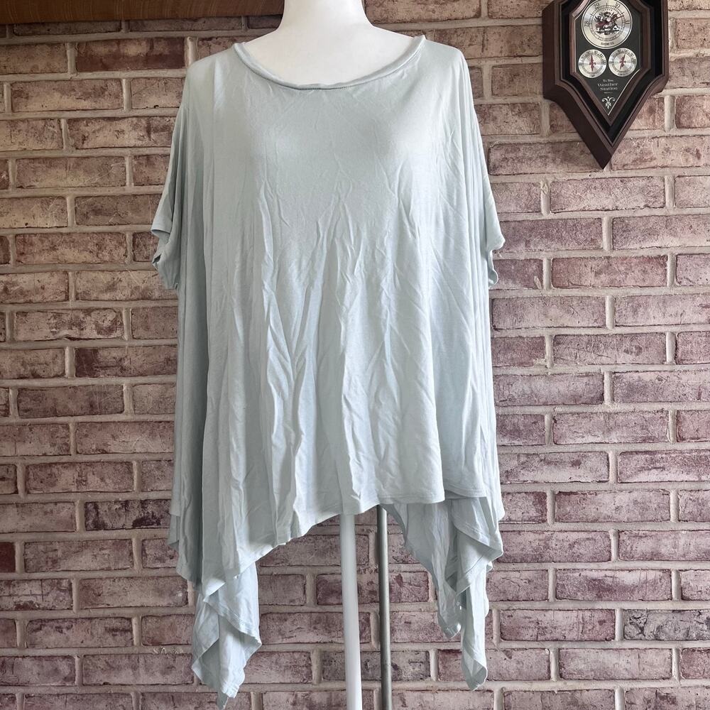 FREE PEOPLE Soft Blue Tunic Oversize Asymmetrical‎ Short Sleeve Top S/XS (B392)